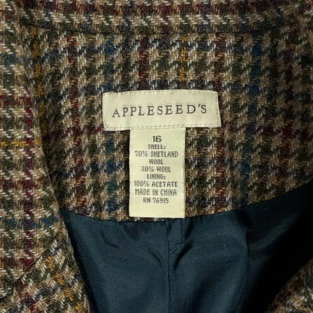 Vintage Appleseed Shetland wool blend houndstooth tweed blazer jacket womens 16‎